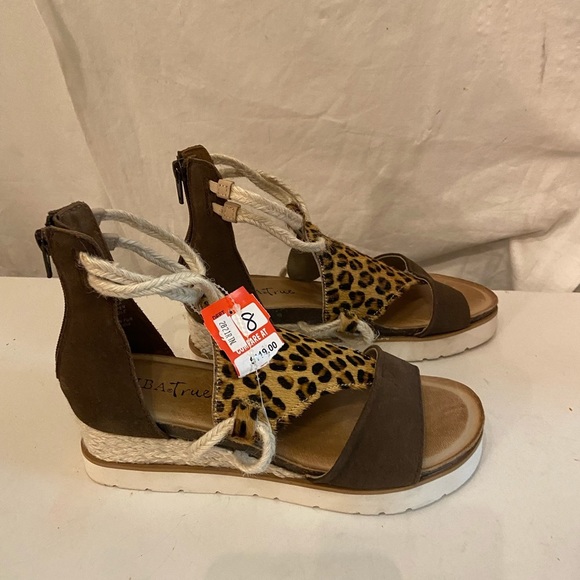 DIBA.True leather & cow hair leopard print wedge sandals size 8 NWT - Picture 1 of 7